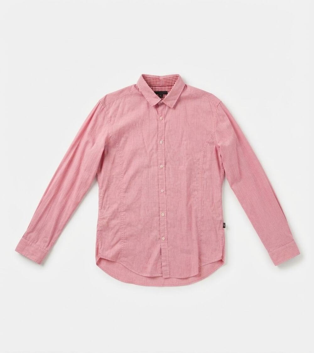 Boss Hugo Boss Red Slim Fit Long Sleeve Button Down Shirt Gingham Trim Size L